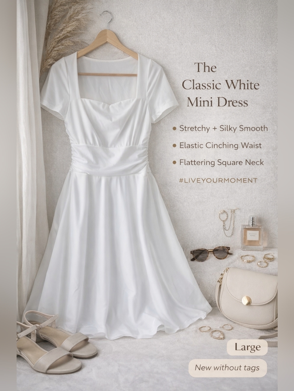 NWT- Crisp White Midi Dress- Size LARGE